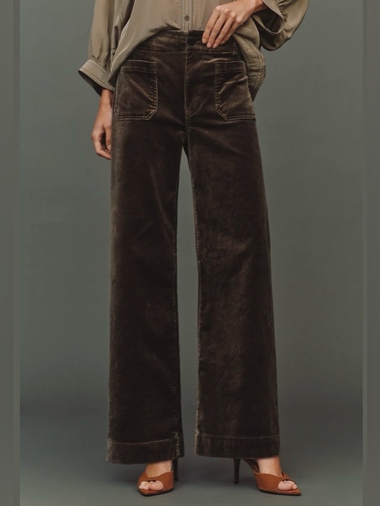 Maeve Pants - Maeve/Anthropologie The Colette Full-Length Wide Leg Velvet Pants in Army 29 NWT